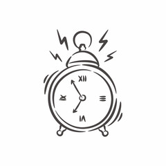 Hand drawn classic ringing alarm clock line art