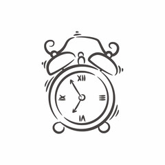 Hand drawn classic ringing alarm clock line art