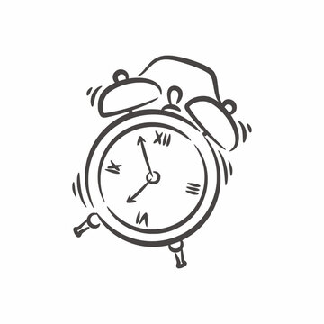 recommend clip art: Hand drawn classic ringing alarm clock line art