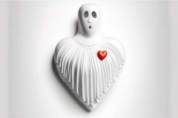 On a white backdrop, a ghost dressed in traditional Thai garb has drawn a little heart with their finger. Generative AI