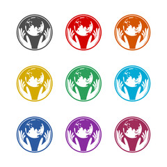 Globe in hands icon isolated on white background. Set icons colorful