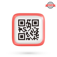 Qr code icon. Realistic 3D vector illustration of qr-code on a white background