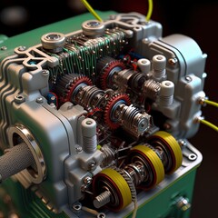 Fototapeta na wymiar Close-up of Mini transmission, generative artificial intelligence