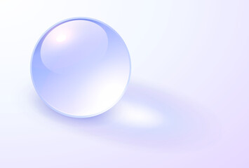 Background with glass transparent sphere, light purple blue ball with shadows, 3D vector illustration.
