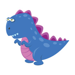 Cute blue little dinosaur. Cartoon flat vector illustration isolated on white background. Print for textiles, clothes, t-shirts, wrapping paper and more.