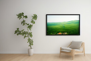 Fototapeta na wymiar Podium Display Home office concept, picture frame mockup