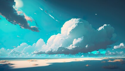 Tropical island with sky - clouds, ocean. Generative AI