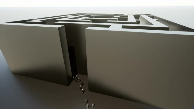 Human Crowd Entering A Huge Labyrinth 3D Video Animation