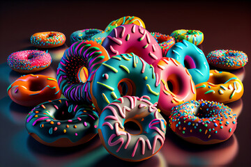 Donuts movement color full, 3d rendering, Creative generative AI