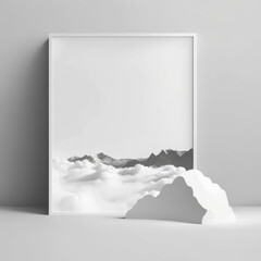 Wall poster mockup clouds and mountains AI generation.