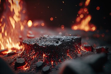 Closeup of a forge with embers and sparks.