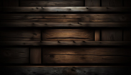 Weathered wooden planks bathed in shadows create a haunting and textured backdrop, perfect for storytelling or as a dramatic setting