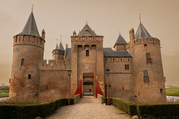 Muiderslot castle in Muiden Netherlands 14th century historic building architecture for defence....