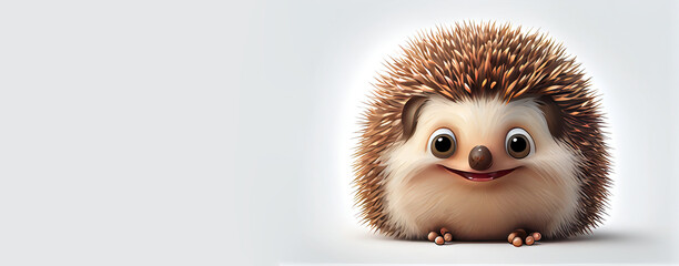 Cute happy hedgehog cartoon on white background, generative ai