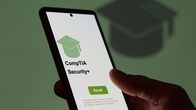 CompTIA Security+ program. A student enrolls in courses to study, to learn a new skill and pass certification. Text in French