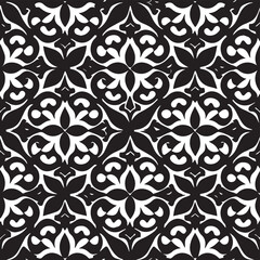 Monochrome geometric design with symmetrical elements and diagonal lines complemented by antique floral shapes. The classic and ornate pattern makes a perfect decoration for a traditional or modern