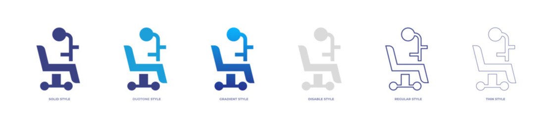 Dentist chair icon set full style. Solid, disable, gradient, duotone, regular, thin. Vector illustration and transparent icon.