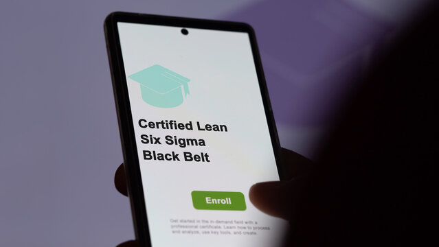 Certified lean Six Sigma black belt program. A student enrolls in courses to study, to learn a new skill and pass certification. Text in English