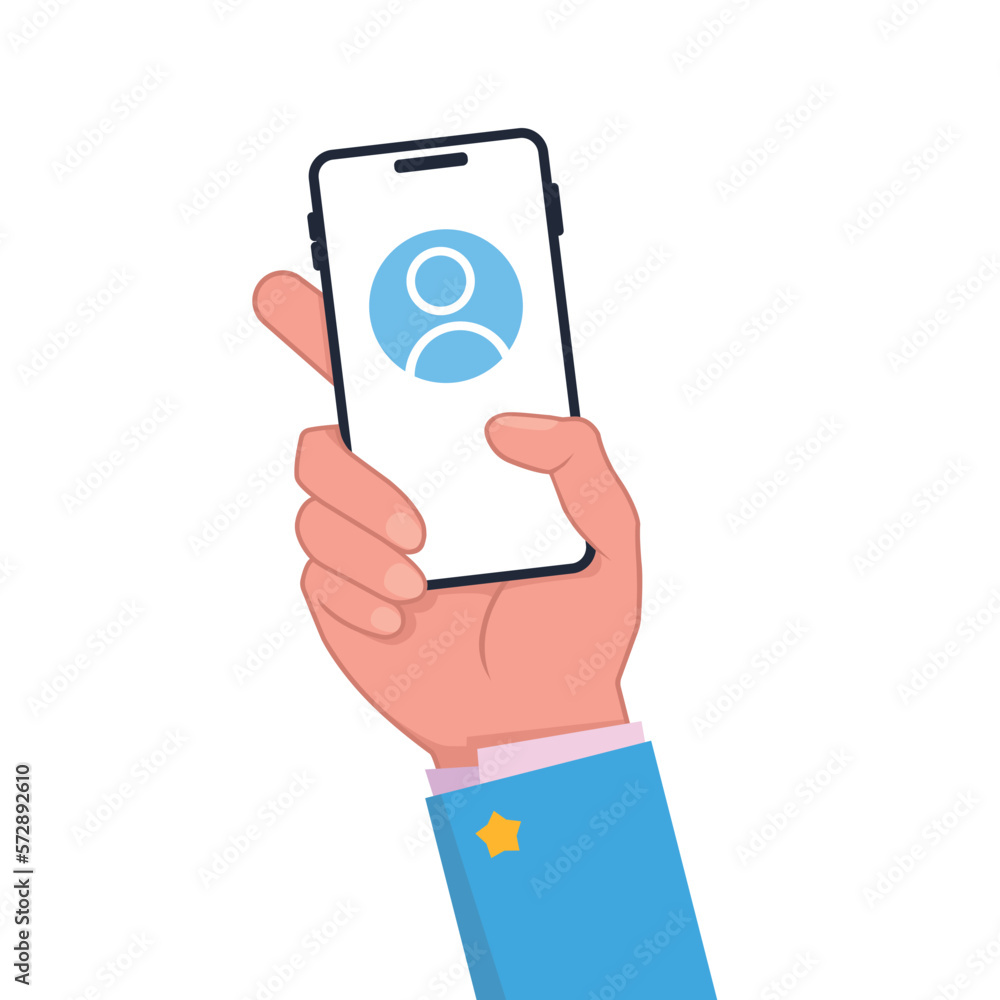 Poster Login form on smartphone screen. Hand holding mobile phone with log in app. User authorization, sign in to account, authentication page. Login and password form page. Secure login and password 10 eps.