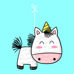 Illustration of a unicorn piñata. Unicorns party. Vector illustration