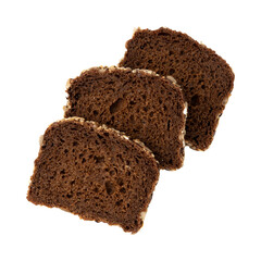 three slices of rye bread isolated on white background, top view, fresh delicious homemade healthy baking