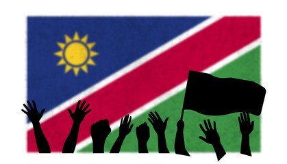 Winning or championship of Namibia country, celebrating concept, fans silhouette with flag