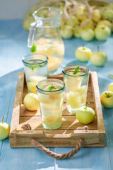 Tasty and sweet apple juice made of ripe fruits.