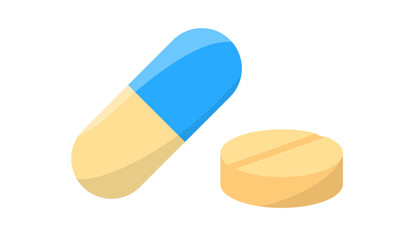 Different pills icon on light background. Medicine, healthcare symbol. Painkiller, illnes, pharmacy, vitamin signs. Colored with shadows style. Flat design. Vector illustration