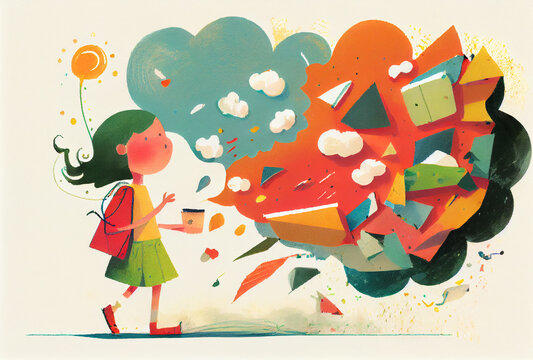 Minimalist colorful childbook illustration imagination