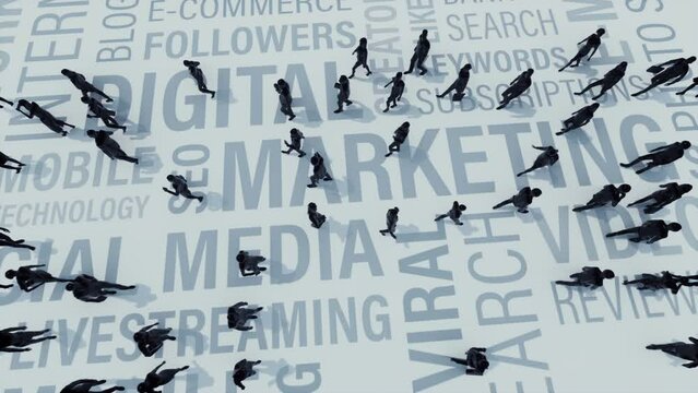 Social Media Words And Human Silhouettes 3D Video Animation