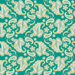 Fototapeta na wymiar Floral seamless pattern with paisley ornament. Vector illustration in asian textile style