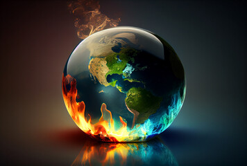 Globe on fire climate change environment pollution
