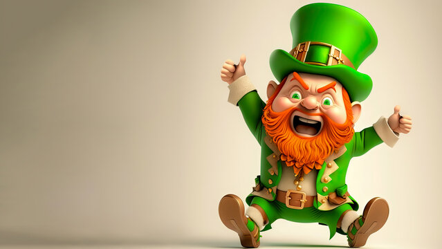3D Render of Funny Leprechaun Man Character Showing Thumb Ups And Copy Space. St. Patrick's Day Concept.