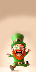 3D Render of Cheerful Leprechaun Man Character In Running Pose And Copy Space. Patrick's Day Concept.