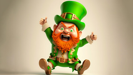 3D Render of Funny Leprechaun Man Character Showing Thumb Ups And Copy Space. St. Patrick's Day Concept.