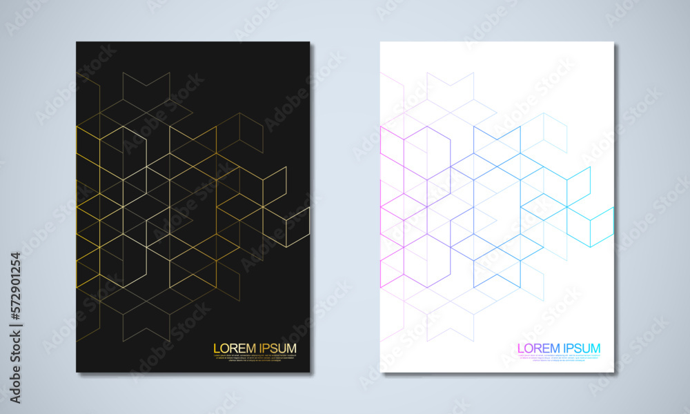 Poster Abstract geometric covers and brochures with isometric vector blocks, and polygon shape patterns