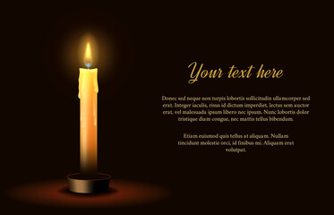 A burning candle on a dark background. Vector illustration