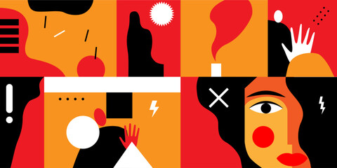 psychology of thinking , problems of modern man, riddles and mysteries abstract vector illustration