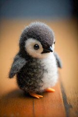 Cute little toy penguin. Fictional illustration. Created with Generative AI technology.