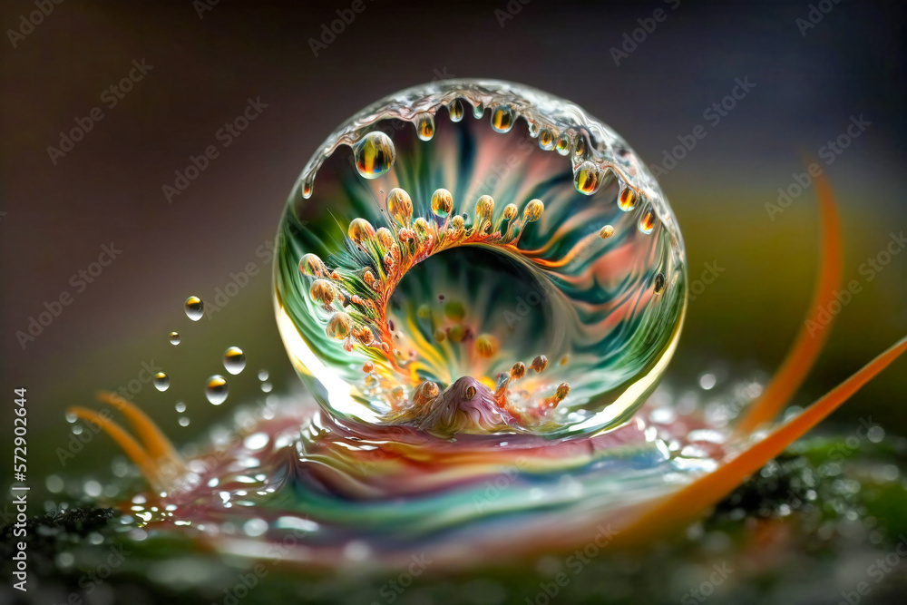Aufkleber extreme close up of a bubble containing small parts of a plant. created with generative ai technolog