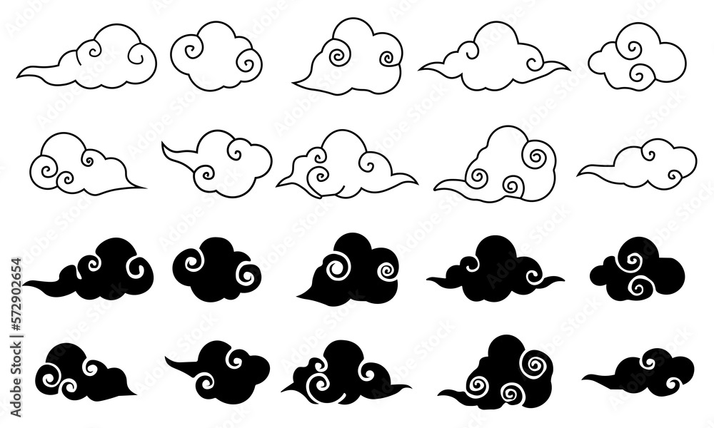 Poster chinese cloud set of black and linear chinese cloud vector graphics eps10