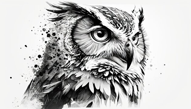 Realistic Black and White Owl Portrait Tattoo Drawing Stock Illustration -  Illustration of sharp, sketchfab: 293839786