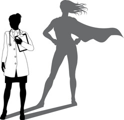 Superhero Doctor With Super Hero Shadow Silhouette