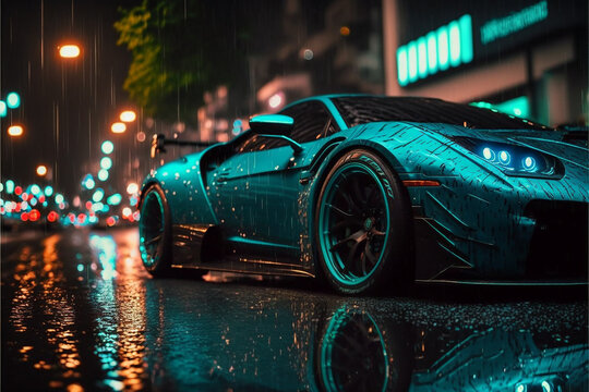 Realism, Tokyo streets, drift car with neon underlights