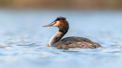 Low angle great crested grebe