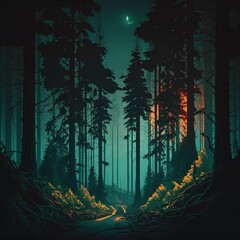 forest in the night illustration - by ai generative