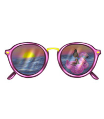 Sunglasses with a girl sitting on an inflatable flamingo © Oceanoart