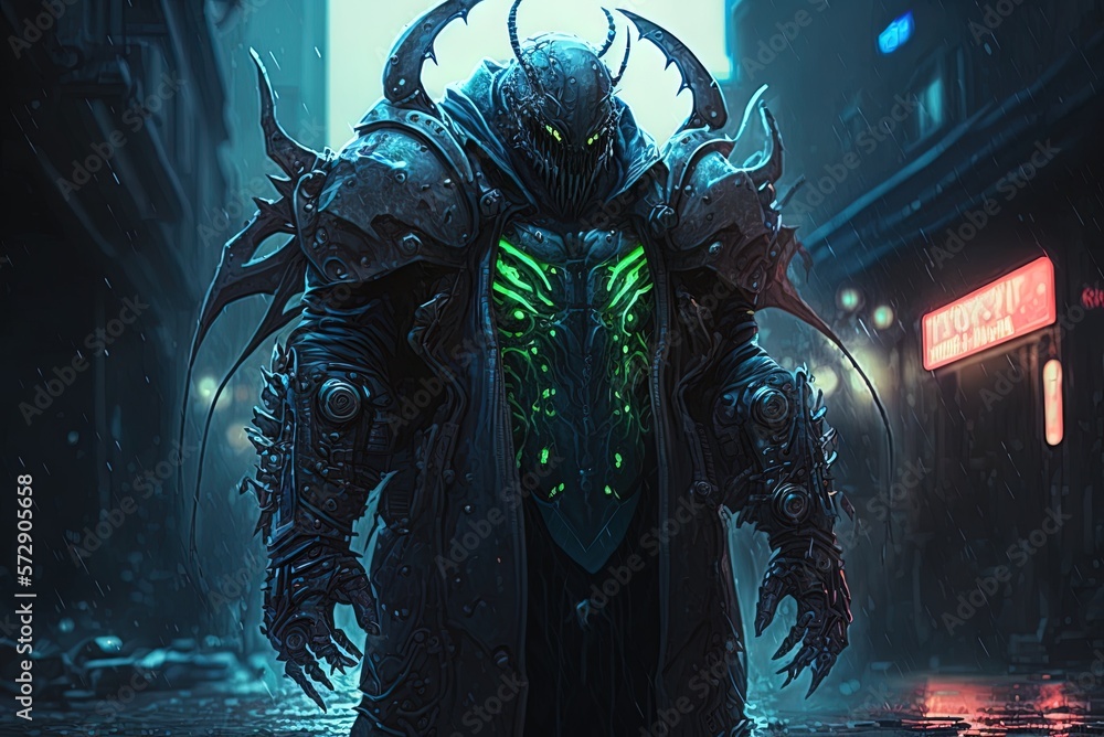 Poster a beautiful image of the monster's hypermetamorphosis showing a slime-based tech demon clad in a gig