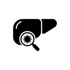 illustration of hepatitis, liver with magnifying glass and virus icon vector