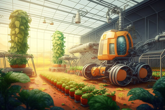 Ultra modern and robotic farm - AI generative